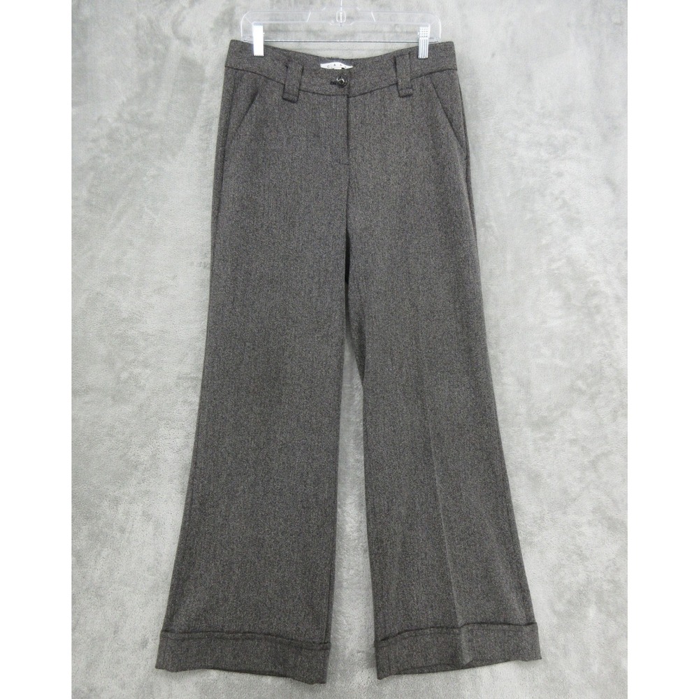 Cabi Pants Womens Size 6 Herringbone Wide Leg Trousers Cuffed Office Career Zip